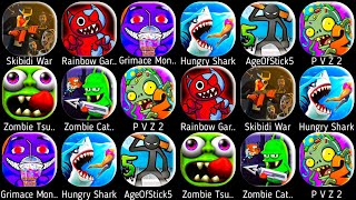 Grimace Monster DopSkibidi WarRainbow Garten SurvivorPVZ2Zombie CatchersHungry Shark [upl. by Zerdna680]