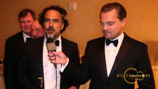 Leonardo DiCaprio Alejandro Inarritu Side Stage Interview Golden Globes 2016 [upl. by Einaffit104]