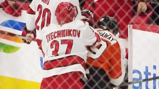 Andrei Svechnikov Garnet Hathaway Fight Attempt  Philadelphia Flyers Carolina Hurricanes Highlights [upl. by Getraer]