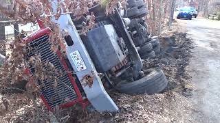 12 13 24 Harwich Squantum Path truck on its side [upl. by Vallonia]