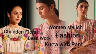 Chanderi Floral Work Kurta with Pant Women Fashion Trending outfittrending fashion kurtadesigns [upl. by Machute]