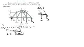 Determine the force in members GF GD and CD of the truss [upl. by Cyndie502]