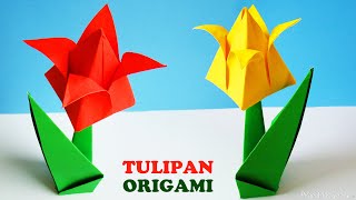 Jak zrobić tulipana 🌷 Piękny stojący tulipan z papieru  Tulipan origami  Praca plastyczna  DIY [upl. by Kev]