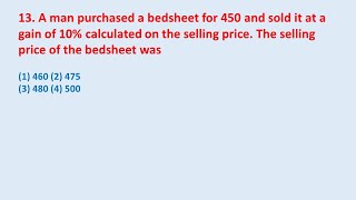 13 A man purchased a bedsheet for 450 and sold it at a gain of 10 calculated on the  edu214 [upl. by Nelyak432]