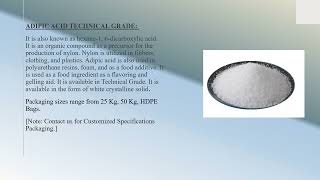 Adipic Acid Technical Grade by CHOICE ORGANOCHEM LLP from Hyderabad [upl. by Sinnaiy]