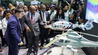 South Africas president tours the African Aerospace and Defence expo [upl. by Amikay]