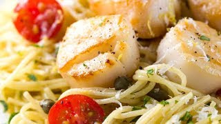 Pan Seared Scallops with Lemon Caper Pasta [upl. by Lihkin]