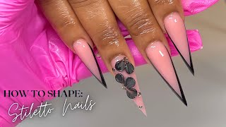 How To Shape Stiletto Nails Tutorial  Step By Step Freestyle [upl. by Anilag]