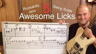 5 MUST KNOW Jazz and Rockabilly Licks Using the Swing Scale Guitar Solo Lesson [upl. by Adohr]