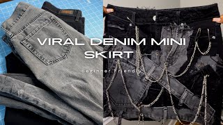 Viral Denim Mini Skirt  Jeans into Mini Skirt  Beginner Friendly [upl. by Annelak]