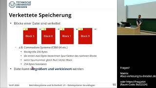 Vorlesung Betriebssysteme und Sicherheit – 21 Dateisysteme Grundlagen [upl. by Atiuqes]