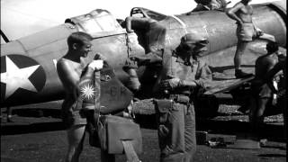 Marine pilot Lieutenant Kenneth A Walsh lands his F4U aircraft on Guadalcanal HD Stock Footage [upl. by Sweet]