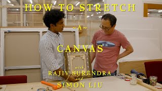 Restretching An Oil Painting with Rajiv Surendra  Visit to Simon Liu Stretching A Canvas Basics [upl. by Sregor691]