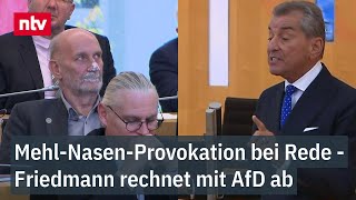 MehlNasenProvokation bei Rede  Friedmann rechnet mit AfD im hessischen Landtag ab  ntv [upl. by Amelus]