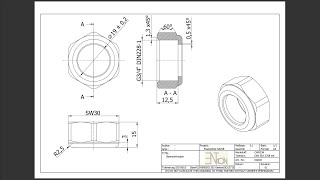 FreeCAD22 KA018 Überwurfmutter Rotation Tasche Regelmäßiges Vieleck erstellen Ansicht Sperren [upl. by Ardin]