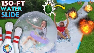 WATER SLIDE OLYMPICS FV Familys 150ft Slip amp Slide Challenge Games [upl. by Feliza]