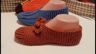 Pantoufle au tricot knitted slipper facile à faire  very easy to do part 2 [upl. by Merla47]