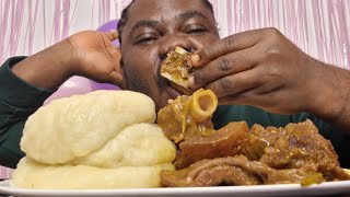 asmr Mukbang Extremely Eating Flake Fufu With mixed okra soup and Ogbono soupcowlegcowtailgbomon [upl. by Arramas328]