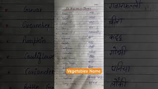 Vegetables name  20 vegetables name in hindi and English vegetablesname handwritingskills [upl. by Thurnau876]