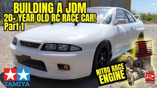 Building Nissan Skyline GTR R33 Vintage Nitro RC Car Kit Tamiya TG10 mk1 Rare Race Engine Part 1 [upl. by Roice993]