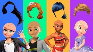 Funny Bald Heads Ladybug Adrien Sofia Moana Wrong Hairs for Kids [upl. by Enawd]