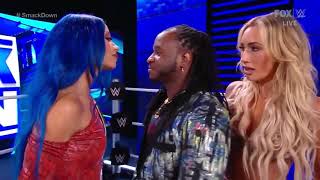 WWE SmackDown 150121 Sasha Banks amp Carmella Backstage Segment [upl. by Haslett]