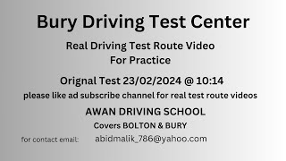 Bury Driving Test Center Real Test Route for 23 February 2024  1014 [upl. by Ulphi802]