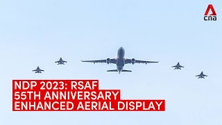 National Day Parade 2023 RSAFs 55th anniversary aerial display [upl. by Airdnola]