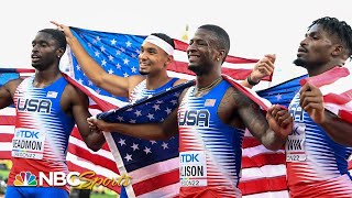 US men crush 4x400m relay breaking alltime world championship medals record  NBC Sports [upl. by Laen]