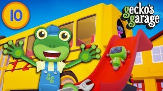 Geckos Bus SUPER SLIDE  Geckos Garage  Trucks For Children  Educational Videos For Toddlers [upl. by Nomzzaj345]