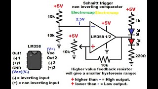 Schmitt trigger circuitry added to non inverting comparator circuit using electronics LM358 op amp [upl. by Henriha]