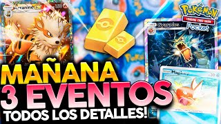 TODOS LOS DETALLES de los 3 EVENTOS DE MAÑANA en POKEMON TCG POCKET  POKEMON TCG POCKET [upl. by Hnahym]