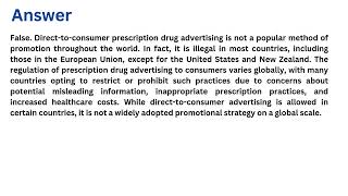 True or False Directtoconsumer prescription drug advertising is a popular method of promotion [upl. by Kerred]