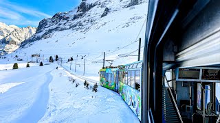 Riding a train in the Swiss Alps in winter ❄️ Grindelwald 4K 🇨🇭 [upl. by Karissa]