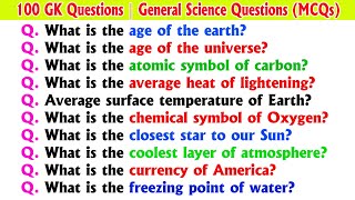 100 GK Questions  GK Quiz  General Science Questions MCQs for Competitive Exam  GK Questions [upl. by Artkele]