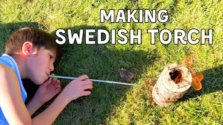 Swedish Torch  Mini Swedish Log Making and Cooking  スウェーデントーチ作り [upl. by Jakob]