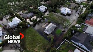 Hurricane Milton Drone shows flooded neighbourhoods destruction in Florida [upl. by Banquer]