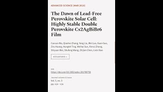 The Dawn of Lead‐Free Perovskite Solar Cell Highly Stable Double Perovskite Cs2AgBiB  RTCLTV [upl. by Neesay294]