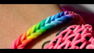 NEW EASY How to make a Rainbow colored FISHTAIL rubber band bracelet with the Cra z Loom maker [upl. by Lesli775]