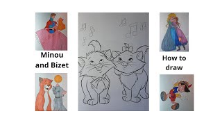 How to draw a Minou and Bizet Aristocat 2 in color DIY Teach children to draw For kids and parents [upl. by Sollows]