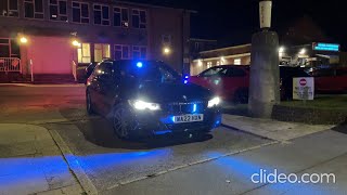 Unmarked BMW LIGHT amp SIREN DEMO Evening Departures at Winton Police Station [upl. by Devy665]