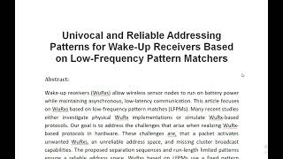 Univocal and Reliable Addressing Patterns for Wake Up Receivers Based on Low Frequency Pattern Match [upl. by Truscott807]