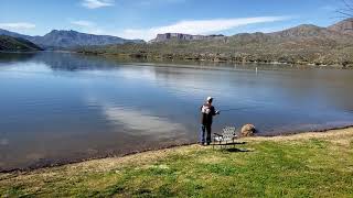 Solo Camping fishing amp cooking at burnt Corral Campground at salt river AZ [upl. by Haikezeh]