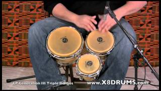 Bongos at X8 Drums LP GENERATION III TRIPLE BONGOS LP202AW X8 DRUMS [upl. by Maitund]