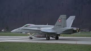 Swiss Air Force F18 taking off at Meiringen Air Force base [upl. by Elbys808]