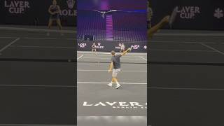 Roger Federer hitting the ball at the Laver Cup Wilson event to present the RF 01 racket tennis [upl. by Delacourt]