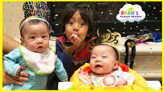 TWIN BABYS FIRST HAPPY NEW YEAR Kid Bake Brownie Lego Eating Japanese Food Ryans Family Event [upl. by Hsreh609]