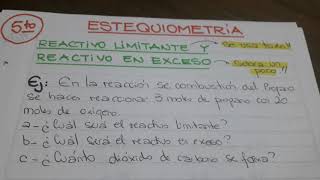 REACTIVO LIMITANTE Y EN EXCESO Química 5 año [upl. by Aij221]