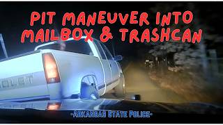 Pursuit with STOLEN CHEVROLET TRUCK  PIT Maneuver by Arkansas State Police into mailbox amp trashcan [upl. by Takashi]