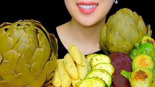 HEALTHY EATING ASMR ROASTED VEGGIES PLATTER ARTICHOKES BABY CORN BRUSSELS SPROUTS  TracyN ASMR [upl. by Melbourne]